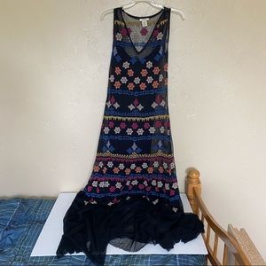 Sundance Embroidered Black Mesh Maxi Dress